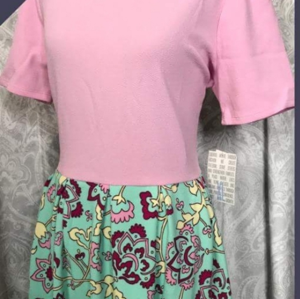 LulaRoe XL Amelia Pink Top with Aqua Floral Bottom